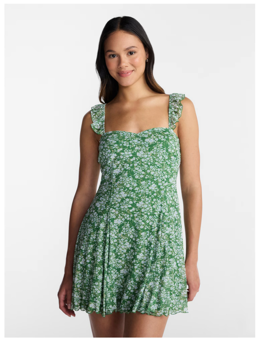 No Boundaries Womens Size XXL Green Floral Fit Flare Mesh Mini Dress Stretch